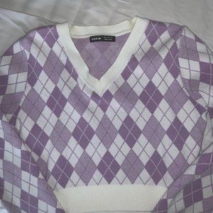 Argyle Pattern Purple Contrast Binding Sweater (RARE)